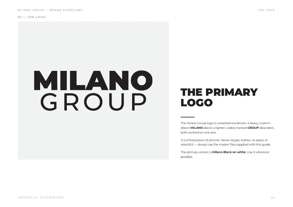 Brand guidelines page: the primary logo